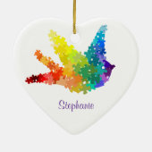 自閉症の認識度のパズルの鳥のオーナメント セラミックオーナメント (裏面)