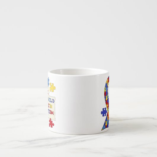 自閉症の認識度のリボンを持つ子供 エスプレッソカップ (正面)