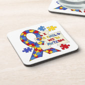 自閉症の認識度のリボンを持つ子供 コースター (左側)