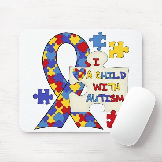 自閉症の認識度のリボンを持つ子供 マウスパッド (マウス)