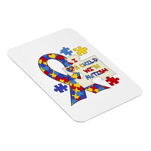 自閉症の認識度のリボンを持つ子供 マグネット (右側)