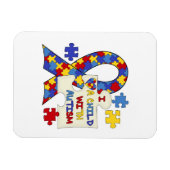 自閉症の認識度のリボンを持つ子供 マグネット (横)