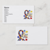 自閉症の認識度のリボンを持つ子供 名刺 (正面/裏面)