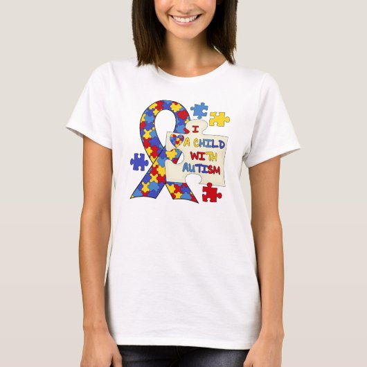 自閉症の認識度のリボンを持つ子供 Tシャツ (正面)