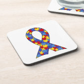 自閉症の認識度のリボン コースター (左側)