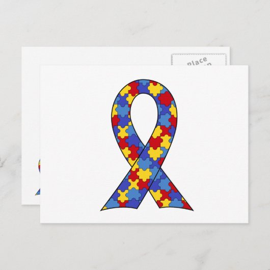 自閉症の認識度のリボン ポストカード (正面/裏面)