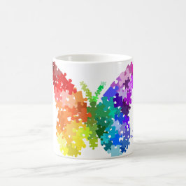 自閉症の認識度の虹のパズルの蝶 コーヒーマグカップ