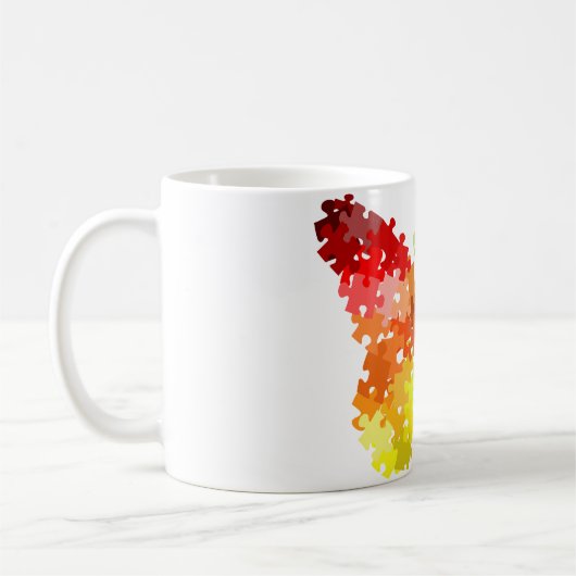 自閉症の認識度の虹のパズルの蝶 コーヒーマグカップ (左)