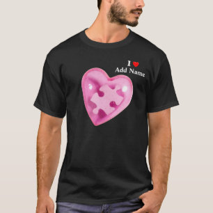 自閉症の認識度メンズワイシャツのピンクのハートはカスタマイズ Tシャツ