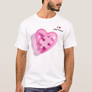 自閉症の認識度メンズワイシャツのピンクのハートはカスタマイズ Tシャツ