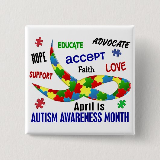 自閉症の認識度月4月 缶バッジ (正面)