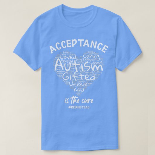 自閉症の認識衣服レッド代わりに自閉症ハートレッド Tシャツ (デザイン正面)