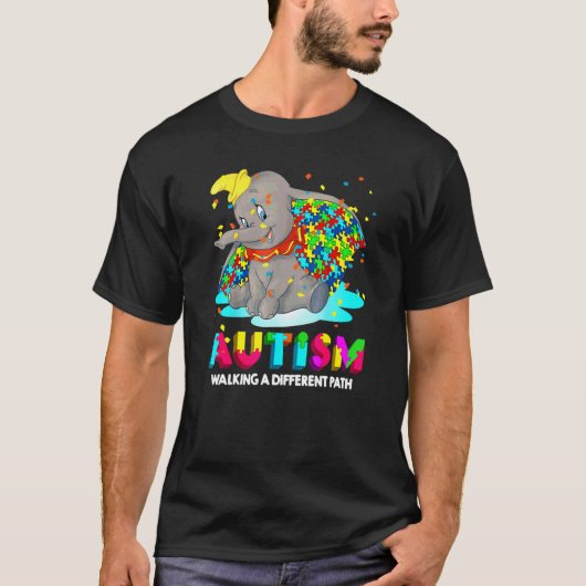 自閉症の象ダンボ 異なる道を歩く 自閉症 Tシャツ (正面)