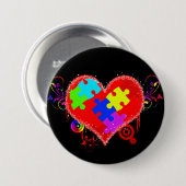 自閉症の輝くなハート 缶バッジ (正面&裏面)