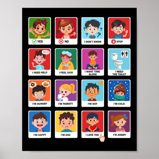 自閉症の通信カード子供の感情スピーチTh ポスター (正面)