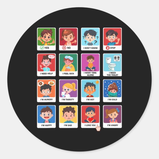 自閉症の通信カード子供の感情スピーチTh ラウンドシール (正面)