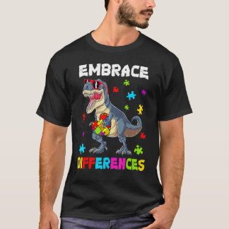 自閉症の違いを受け入れる恐竜レックス子供可愛い Tシャツ