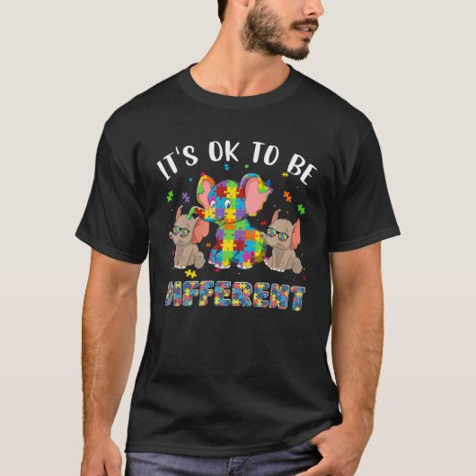自閉症の違いを受け入れる象パズル自閉症 Tシャツ (正面)