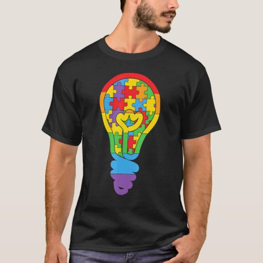 自閉症の電球パズル Tシャツ (正面)