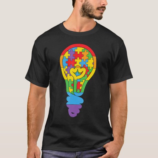自閉症の電球パズル Tシャツ (正面)