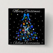 自閉症の青いクリスマスツリー 缶バッジ (正面)