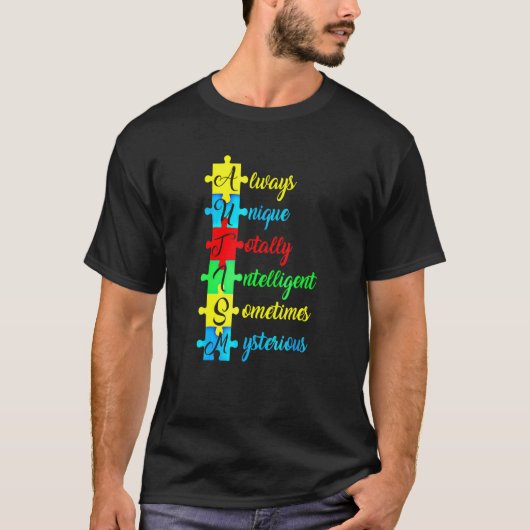自閉症の頭字語とパズルのピース 自閉症啓発 Tシャツ (正面)