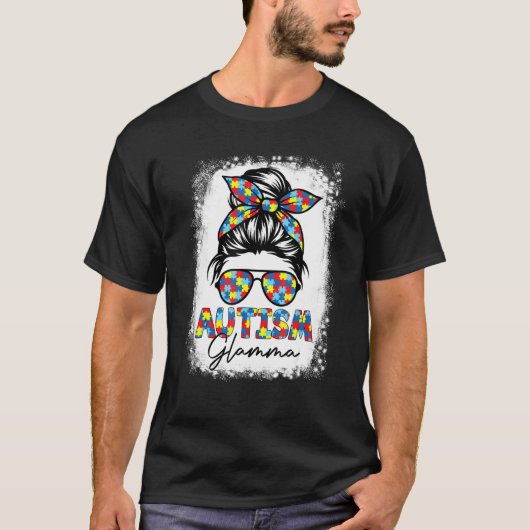 自閉症の魅力の人生Messy Bun母の日を漂白 Tシャツ (正面)