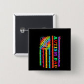 自閉症の |自閉症パパ自閉症アメリカ国旗 缶バッジ (正面&裏面)