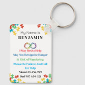 自閉症のID子供または成人の医療警告バッジ キーホルダー (裏面)