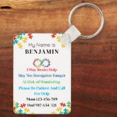 自閉症のID子供または成人の医療警告バッジ キーホルダー (裏面)