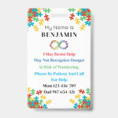 自閉症のID子供または成人の医療警告バッジ バッジ (裏面)