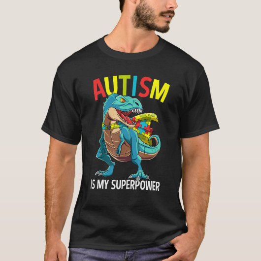 自閉症は僕の超能力だ恐竜パズルのピース Tシャツ (正面)