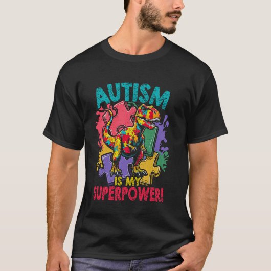 自閉症は僕の超能力 恐竜 こども 男の子 自閉症 Tシャツ (正面)