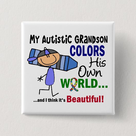 自閉症は彼自身の世界の孫を着色します 缶バッジ (正面)