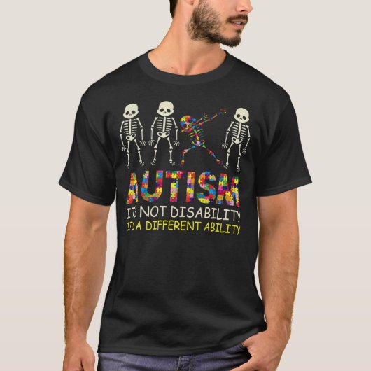 自閉症は異なる才能だ ダビングするスケルトン Tシャツ (正面)