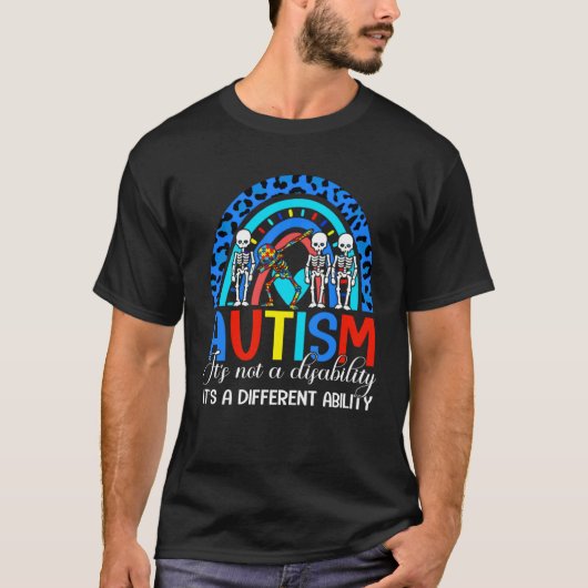 自閉症は異なる能力だ ダビング スケルトン R Tシャツ (正面)