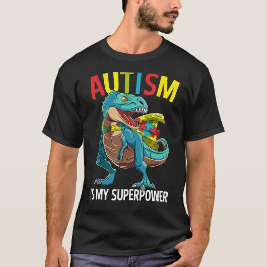 自閉症は私の超大国の恐竜のパズル作品 Tシャツ (正面)