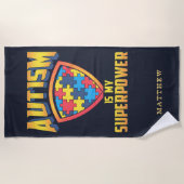 自閉症は私の超大国パーソナライズされた名 ビーチタオル (正面)