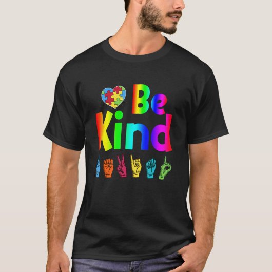 自閉症は親切な手話の自閉症意識He Tシャツ (正面)