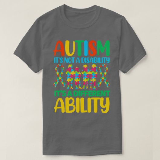 自閉症は障害ではない能力違う Tシャツ (デザイン正面)