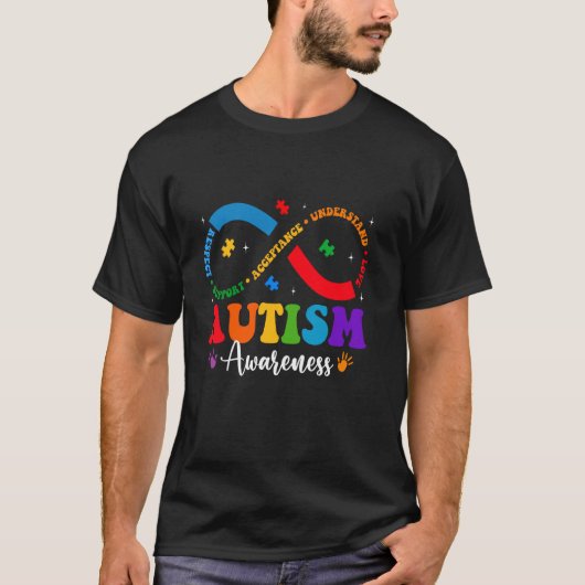 自閉症への理解と愛を受け入れるハートの無限大 Tシャツ (正面)