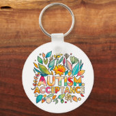 自閉症を受け入れるカラフル花 キーホルダー (正面)