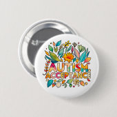 自閉症を受け入れるカラフル花 缶バッジ (正面&裏面)