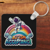 自閉症を受け入れるレインボー宇宙飛行士 キーホルダー (裏面)