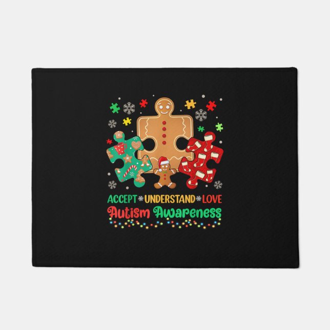 自閉症を受け入れる愛の自閉症パズルキリスト ドアマット (正面)