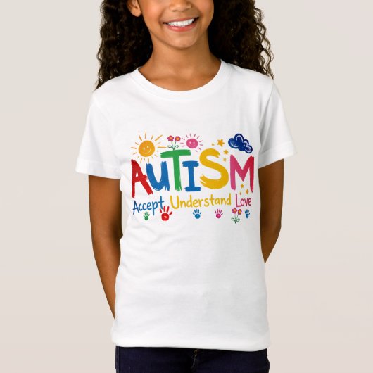 自閉症を受け入れる　理解する　愛する Tシャツ (正面)