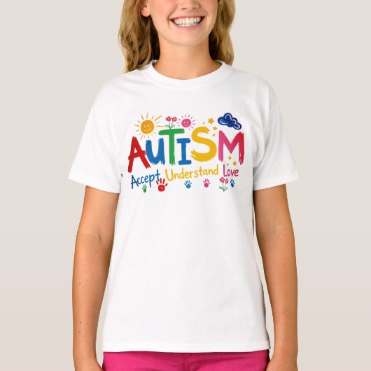 自閉症を受け入れる 理解する 愛する Tシャツ (正面)