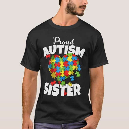 自閉症を誇りに思う姉妹 自閉症啓発 ハート Tシャツ (正面)