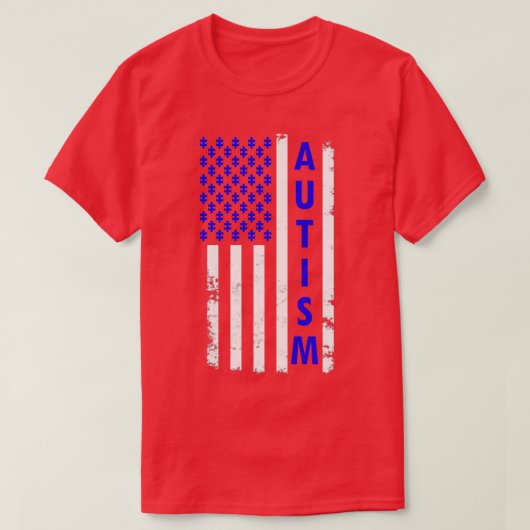 自閉症アメリカ国旗のシャツ自閉症意識パズル Tシャツ (デザイン正面)