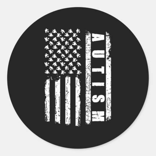 自閉症アメリカ国旗の自閉症意識パズルvint ラウンドシール (正面)